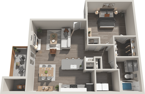 Floor plan for 1 bed, 1 bath, 668 sqft